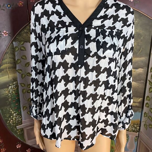 NY COLLECTION Black and White Blouse Tunic Small - Picture 3 of 4